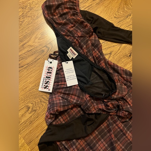 Guess vtg nwt check mesh mini dress mesh sleeve 90s school plaid sheer L - Picture 16 of 16